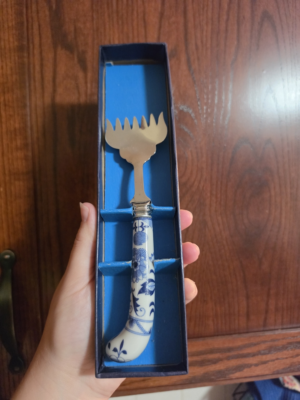 Ceramic-Handled Blue and White Salad Serving Fork